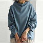 women's oversized mock neck long sleeve top in blue