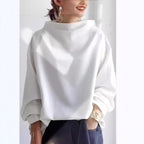 women's oversized mock neck long sleeve top in white