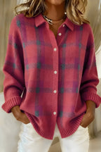 women's oversized plaid knit shirt jacket in pink