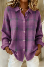 women's oversized plaid knit shirt jacket in purple