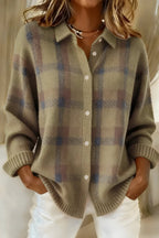 women's oversized plaid knit shirt jacket in brown