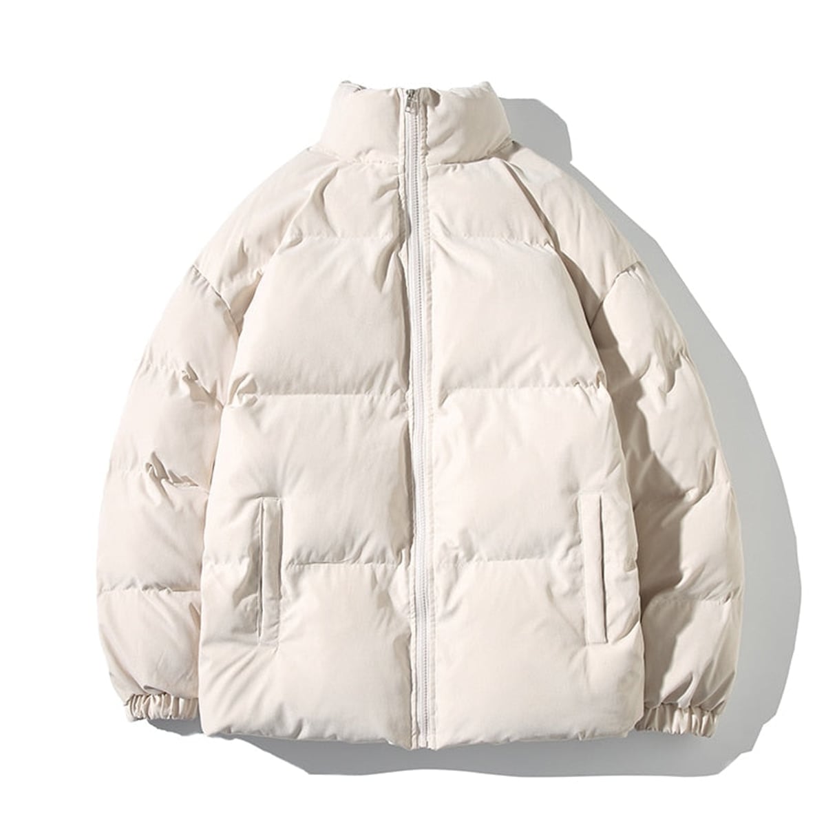 women's oversized puffer jacket stand collar in beige