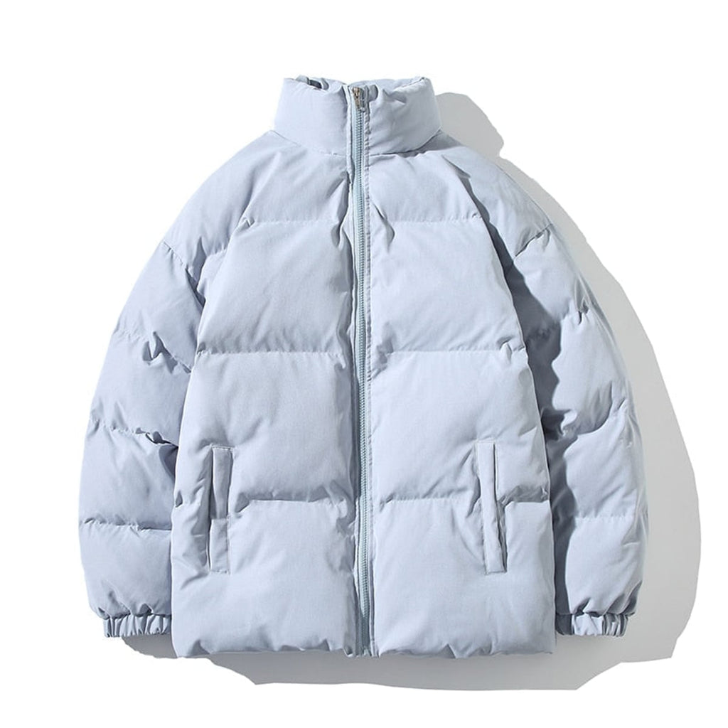 women's oversized puffer jacket stand collar in blue