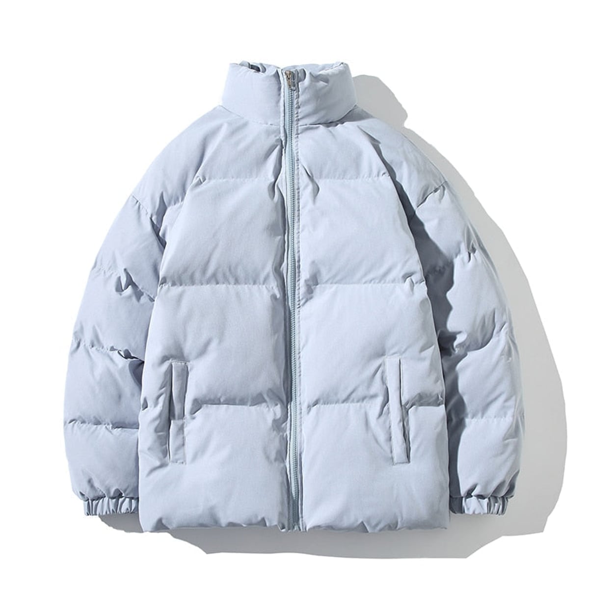 women's oversized puffer jacket stand collar in blue