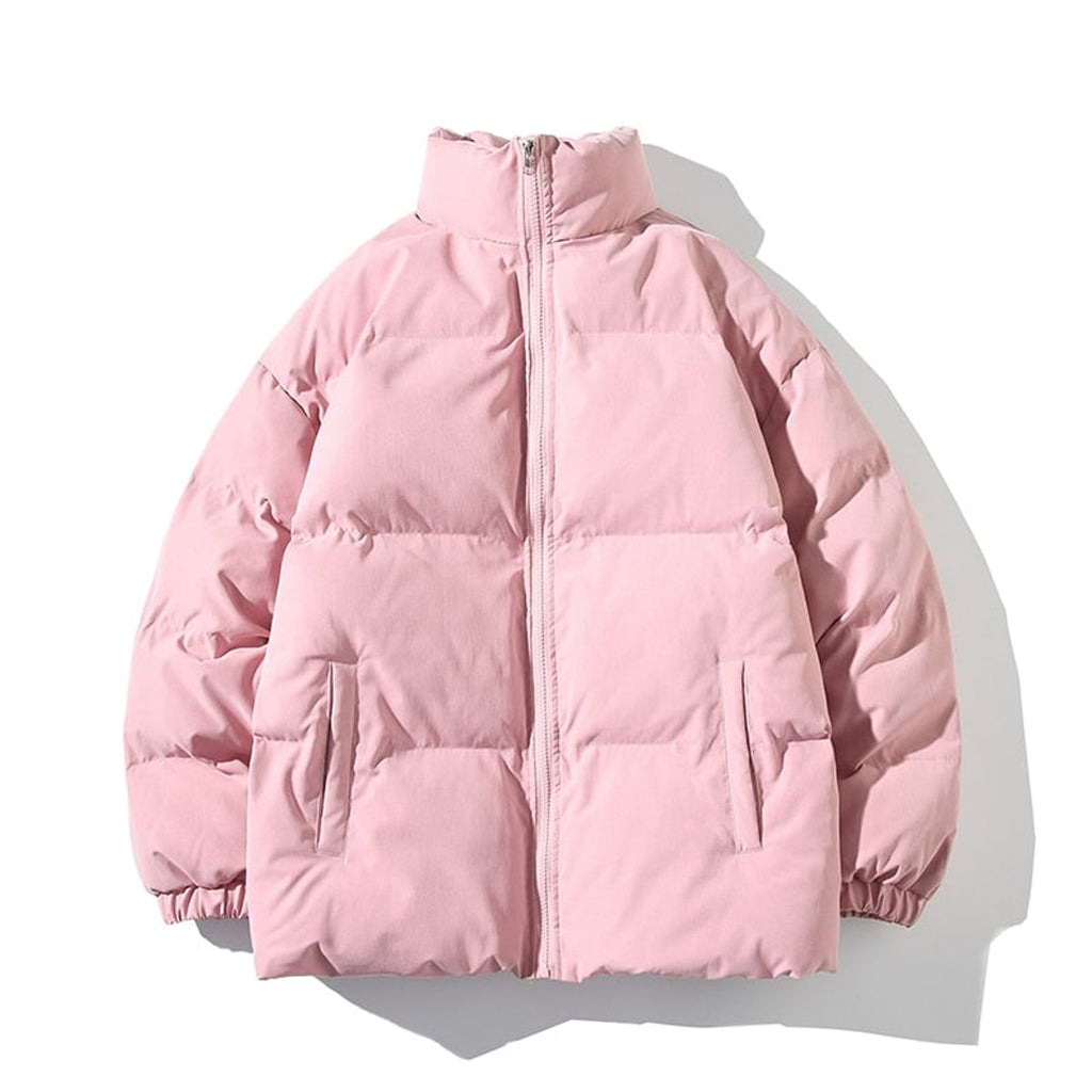 women's oversized puffer jacket stand collar in pink