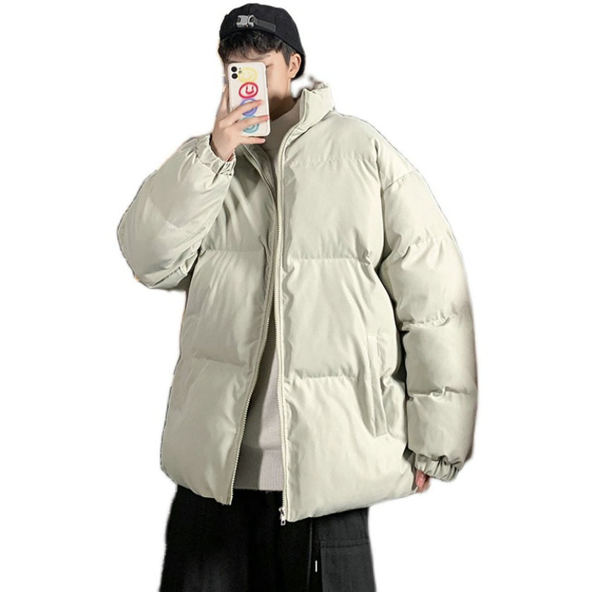 women's oversized puffer jacket stand collar in beige