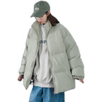 women's oversized puffer jacket stand collar in green