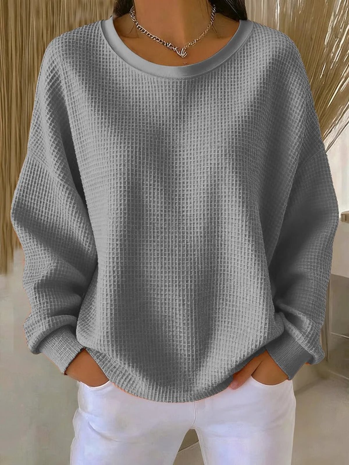 women's oversized pullover crew neck sweater in gray