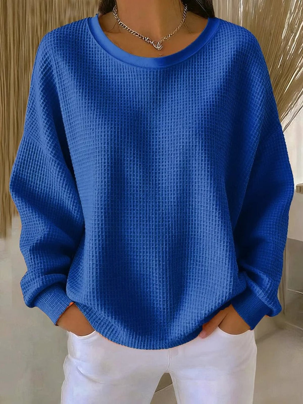 women's oversized pullover crew neck sweater in blue