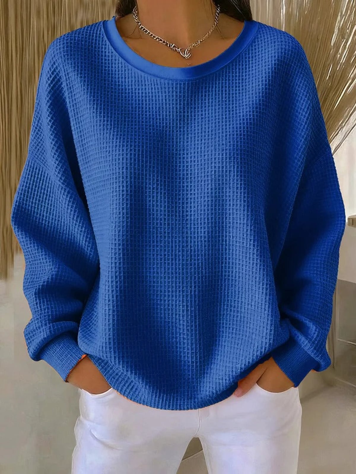 women's oversized pullover crew neck sweater in blue