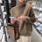 women's oversized pullover turtleneck sweater in coffee