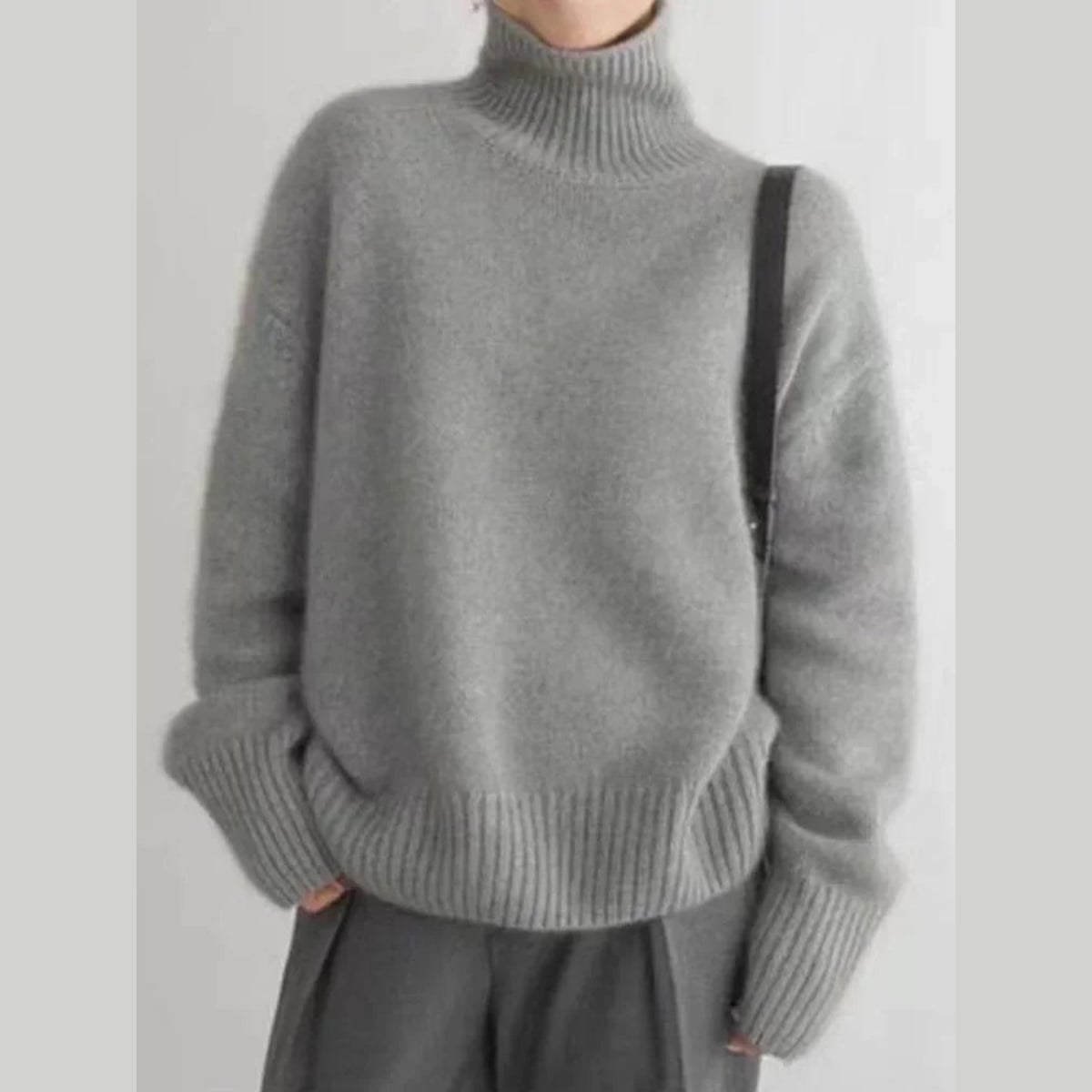 women's oversized pullover turtleneck sweater in gray