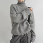 women's oversized pullover turtleneck sweater in gray
