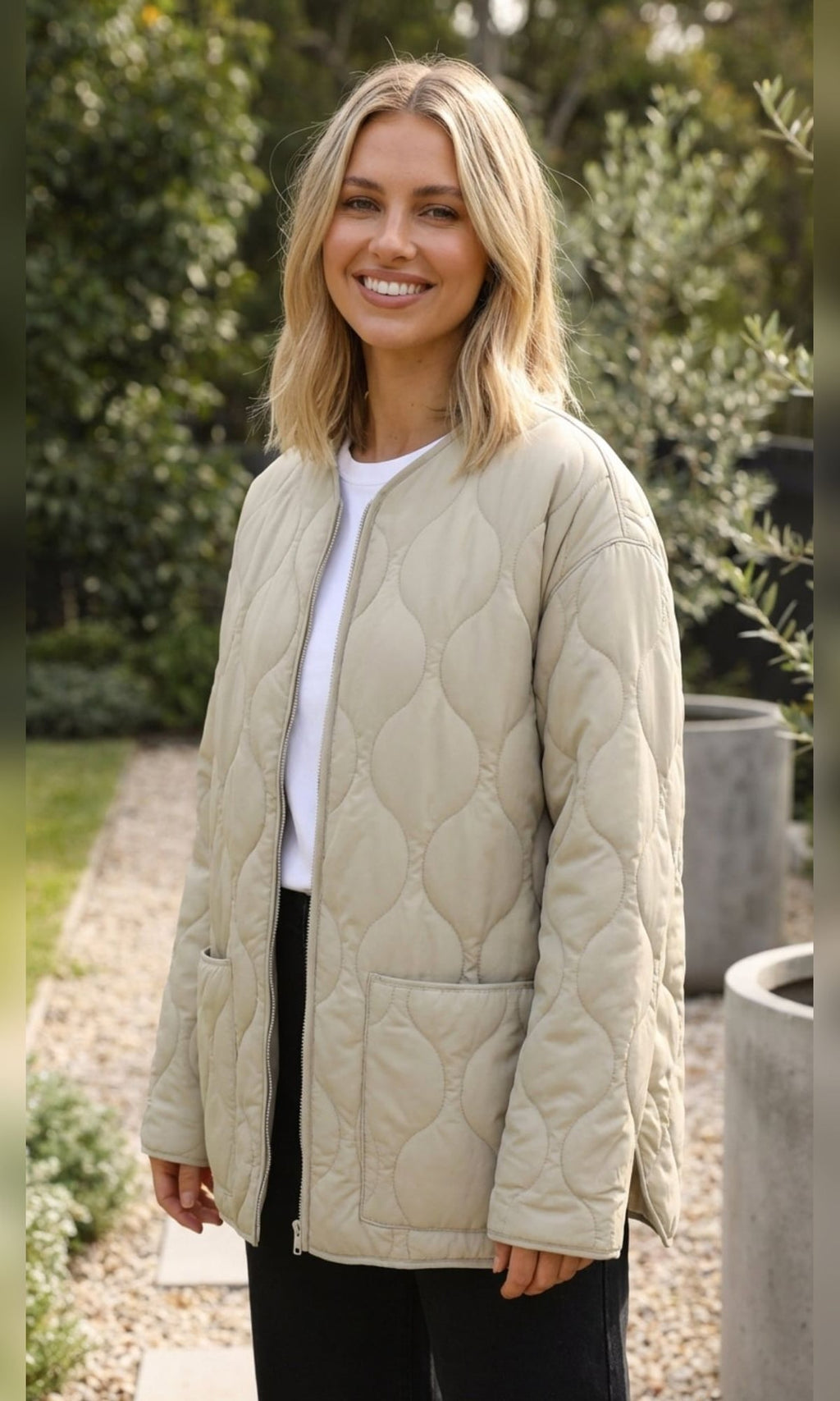 women's oversized quilted jacket in beige