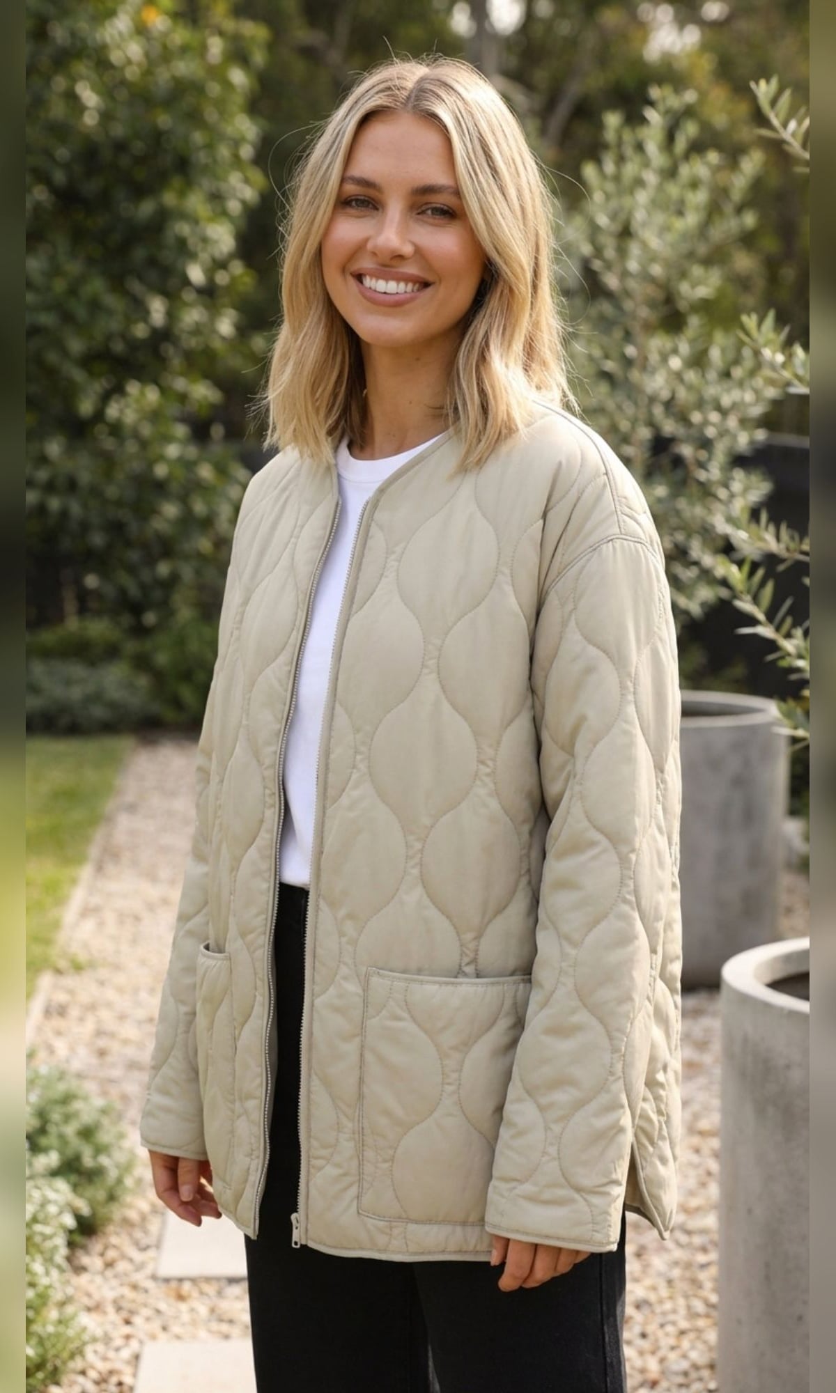 women's oversized quilted jacket in beige