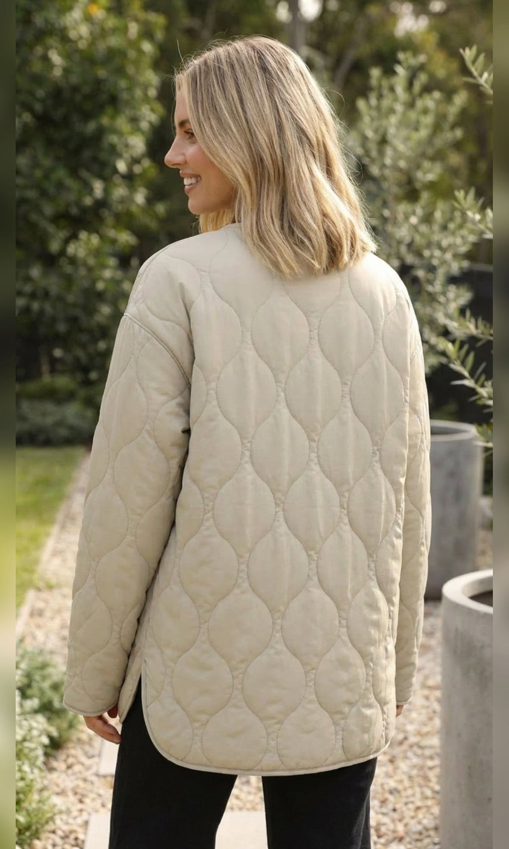 women's oversized quilted jacket in beige