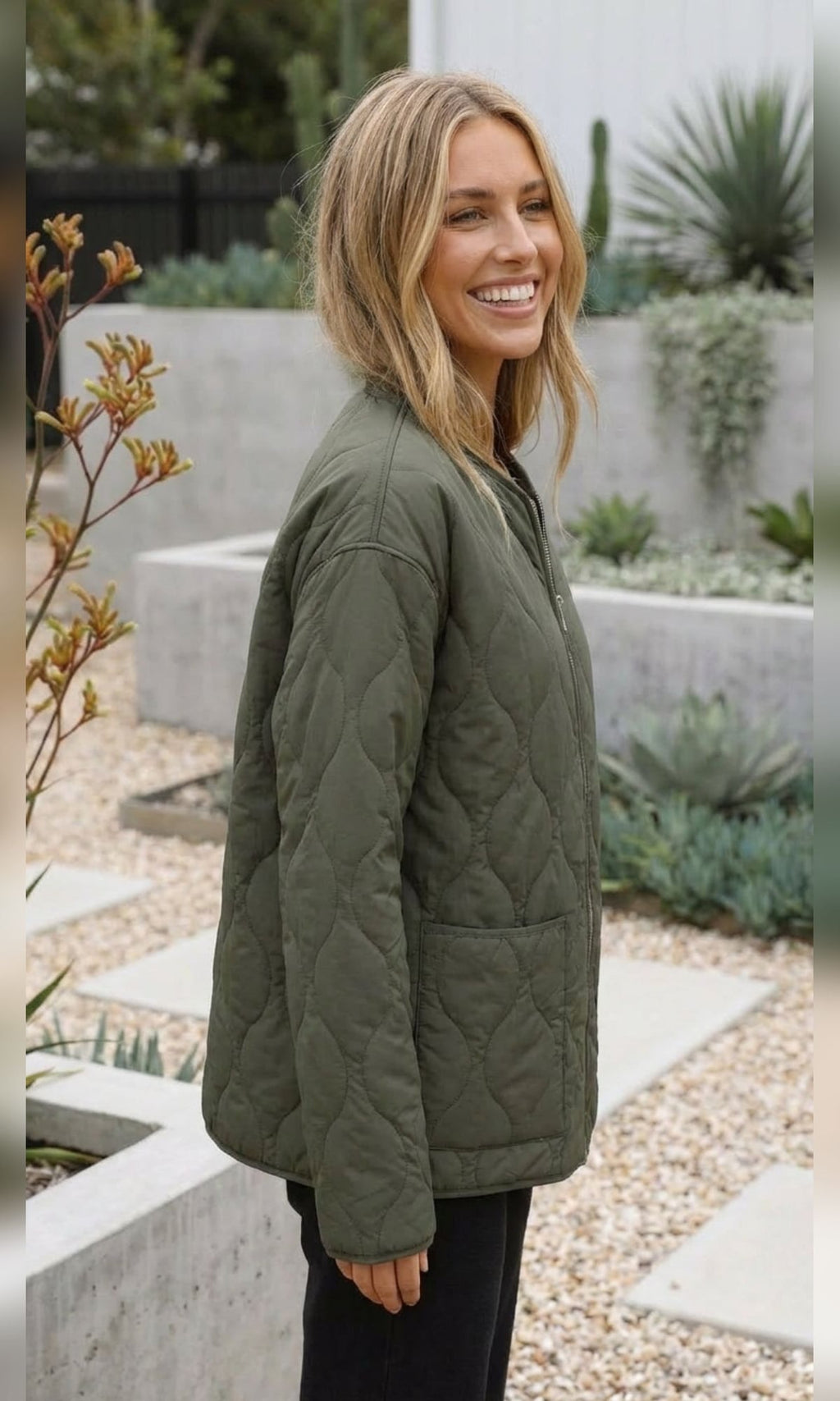 women's oversized quilted jacket in green
