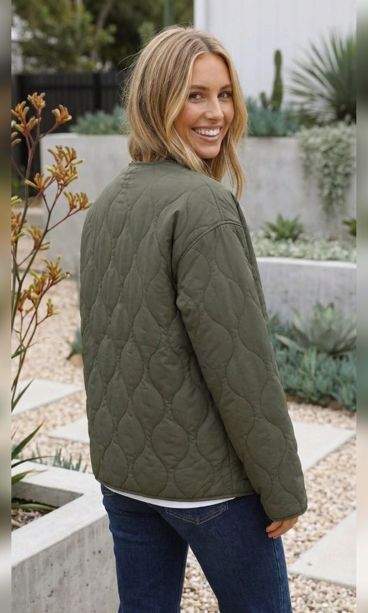 women's oversized quilted jacket in green