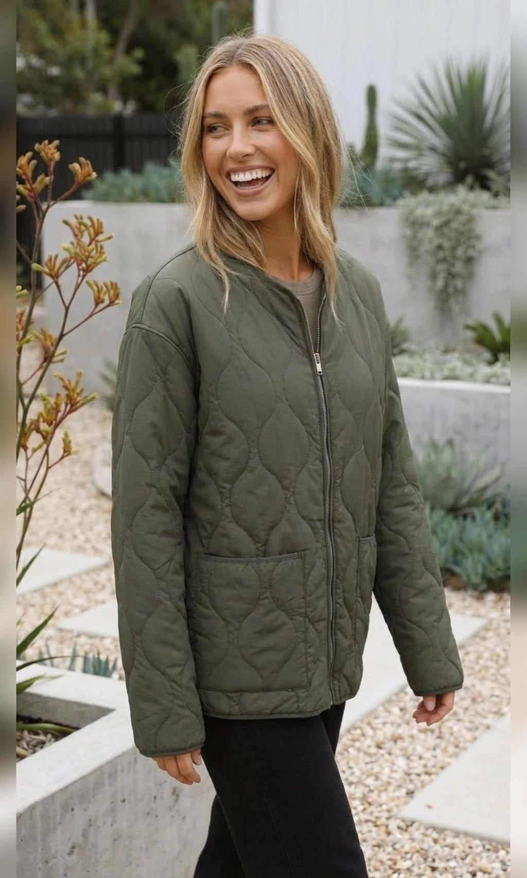 women's oversized quilted jacket in green
