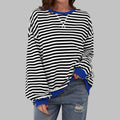 women's oversized retro stripe sweatshirt in black