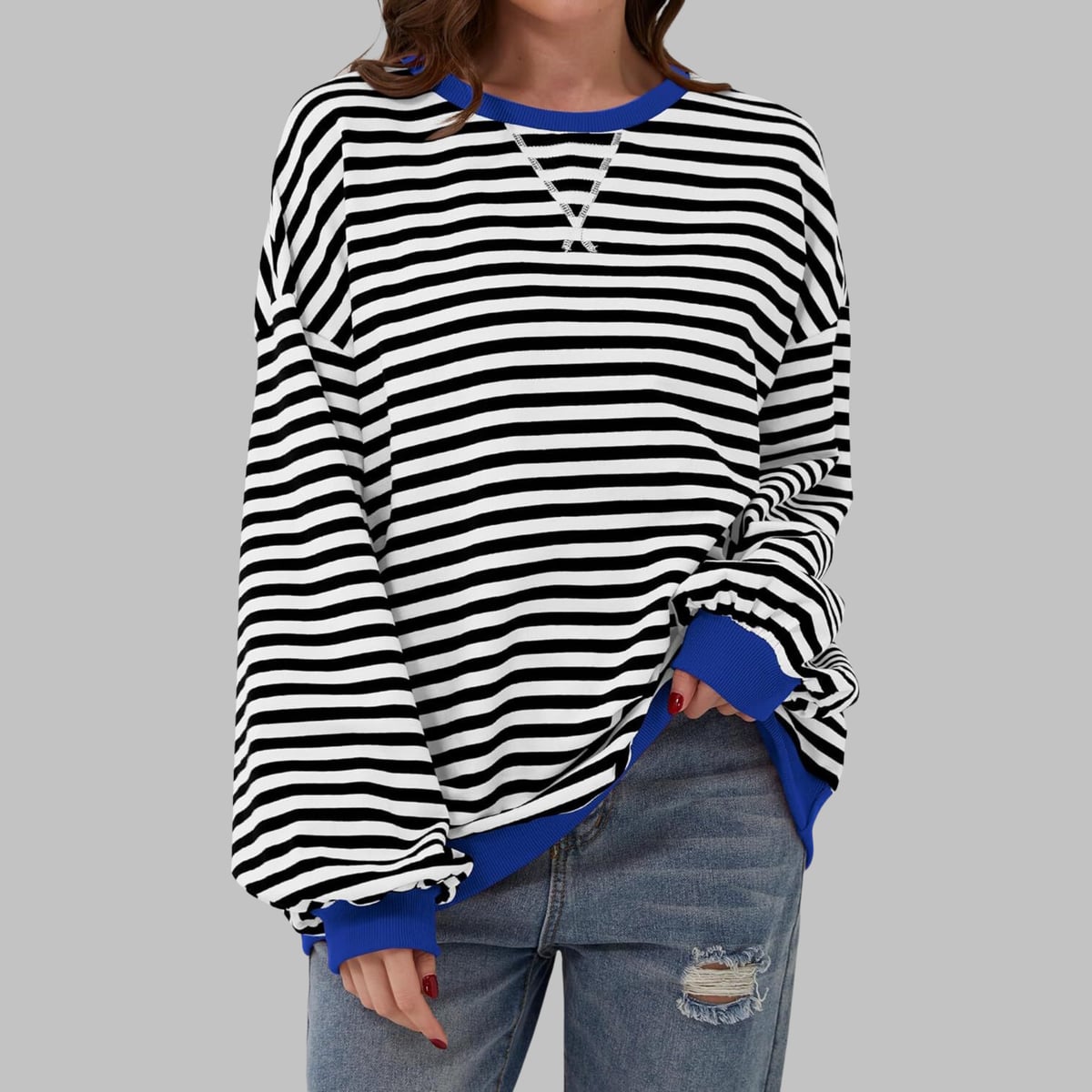 women's oversized retro stripe sweatshirt in black