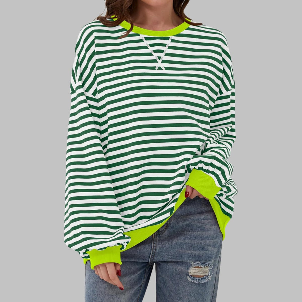 women's oversized retro stripe sweatshirt in green