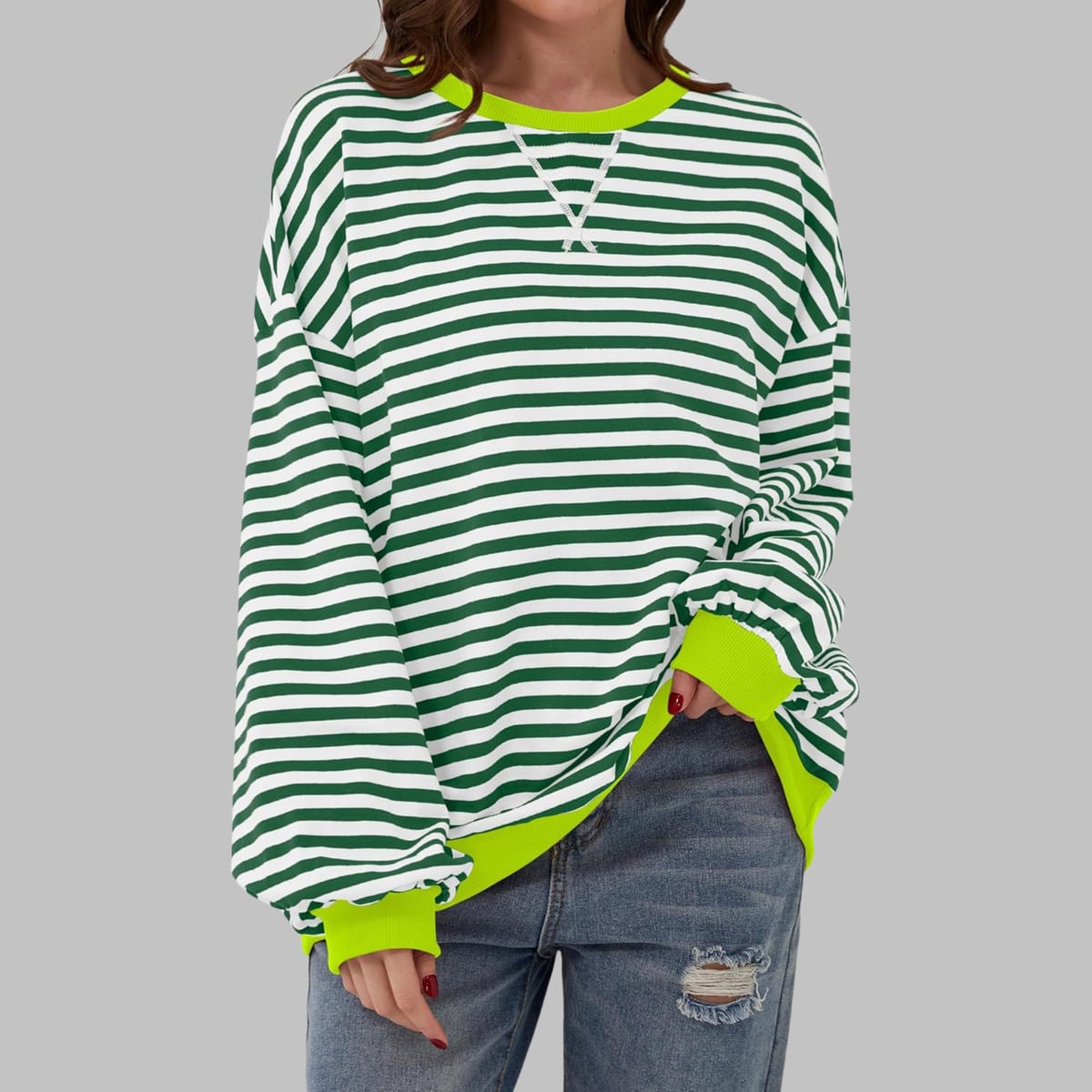 women's oversized retro stripe sweatshirt in green