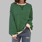 women's oversized retro stripe sweatshirt in dark green