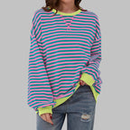 women's oversized retro stripe sweatshirt in pink