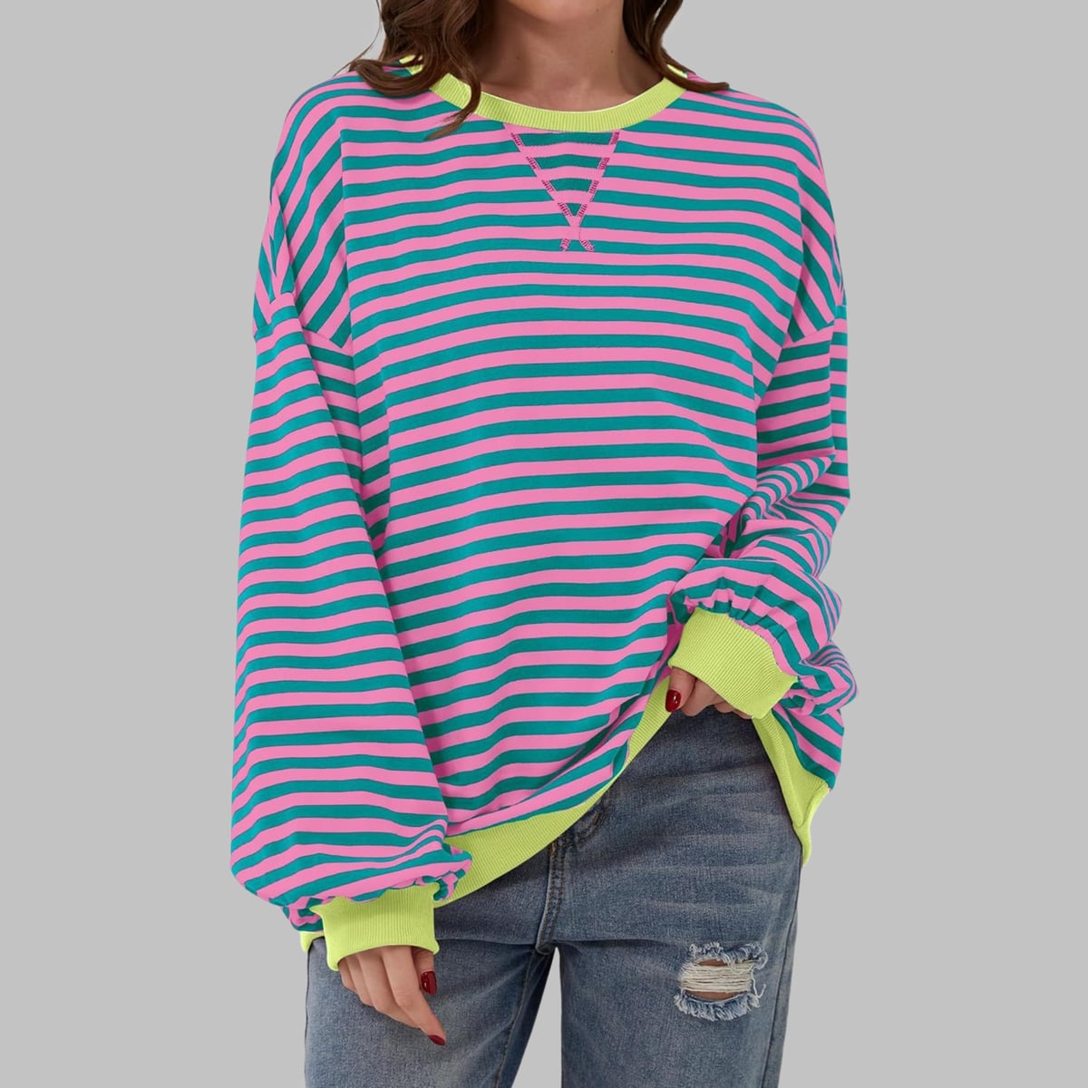 women's oversized retro stripe sweatshirt in pink