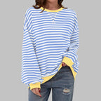 women's oversized retro stripe sweatshirt in sky blue