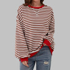 women's oversized retro stripe sweatshirt in red
