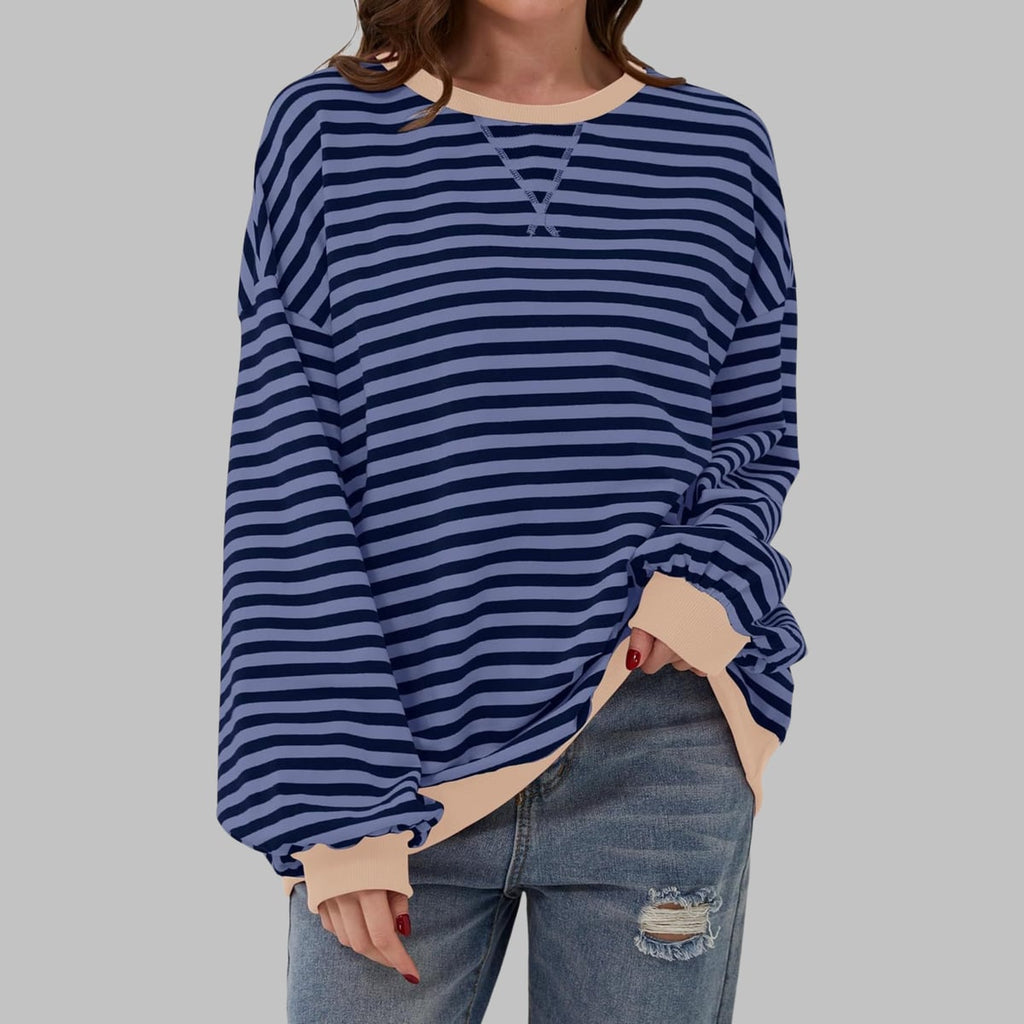 women's oversized retro stripe sweatshirt in blue
