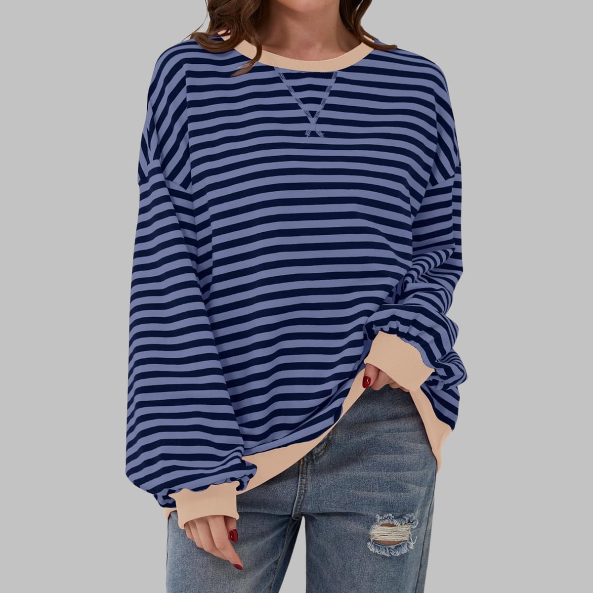 women's oversized retro stripe sweatshirt in blue
