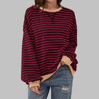women's oversized retro stripe sweatshirt in bordeaux