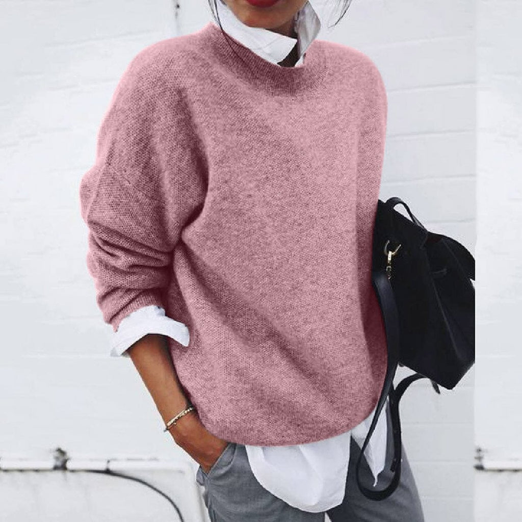 women's oversized round neck pullover sweater in pink