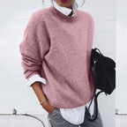 women's oversized round neck pullover sweater in pink