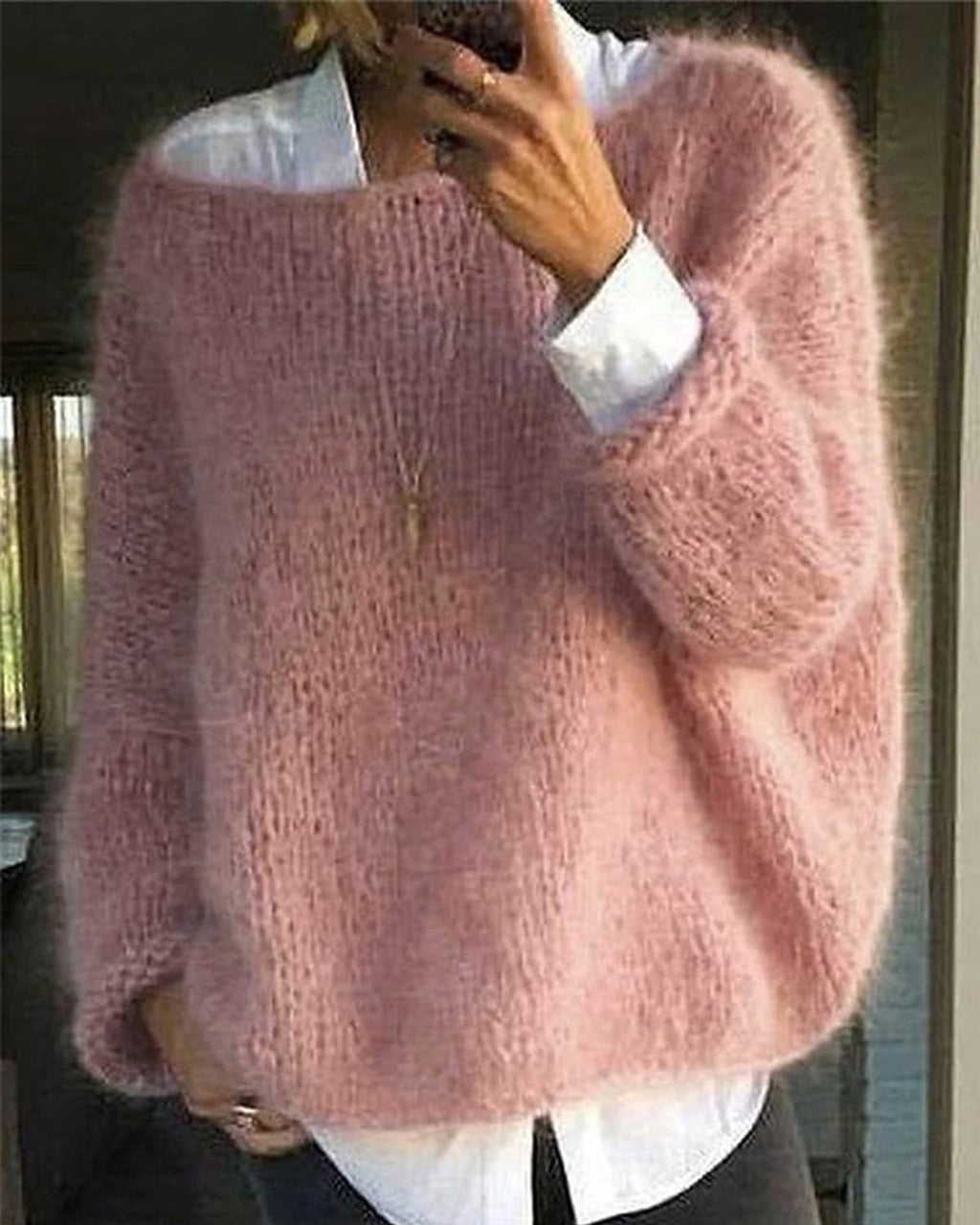 women's oversized round neck sweater in pink