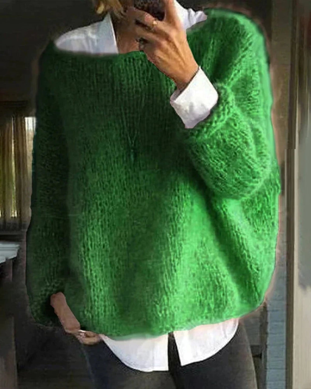 women's oversized round neck sweater in green