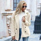 women's oversized teddy jacket with notch lapels