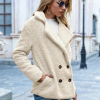 women's oversized teddy jacket with notch lapels