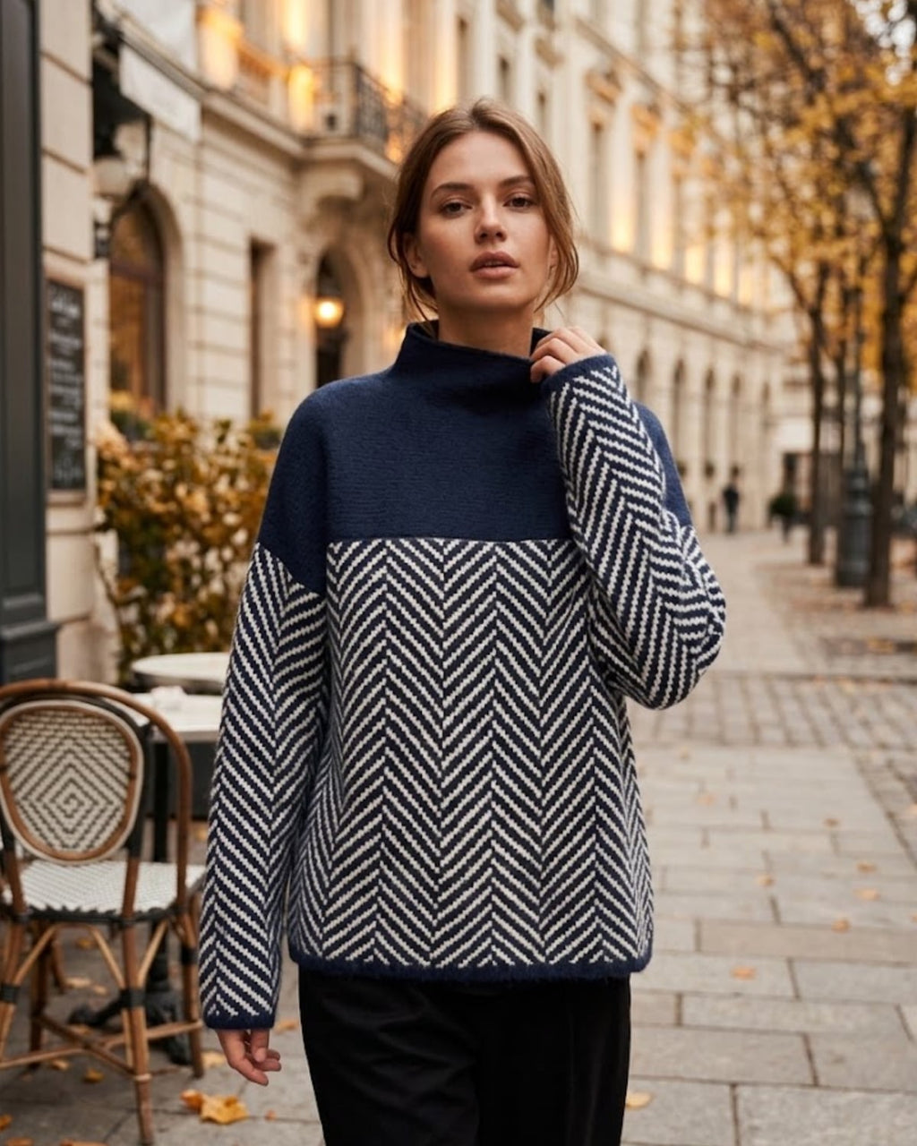 women's oversized turtleneck pullover sweater in blue