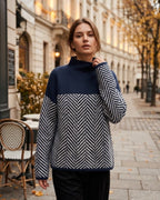 women's oversized turtleneck pullover sweater in blue