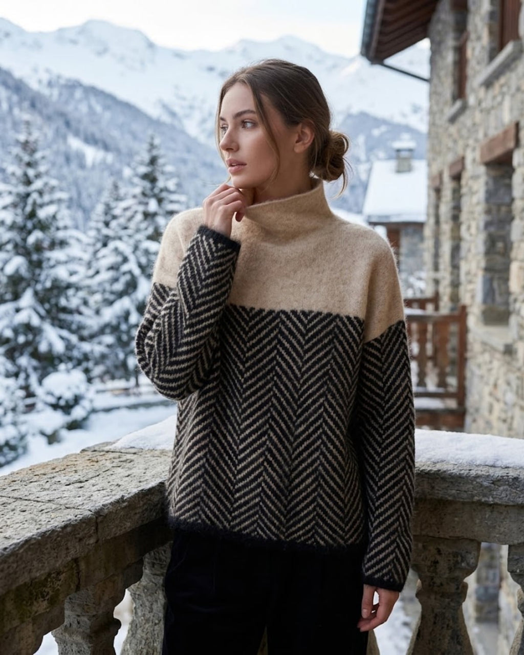 women's oversized turtleneck pullover sweater in brown
