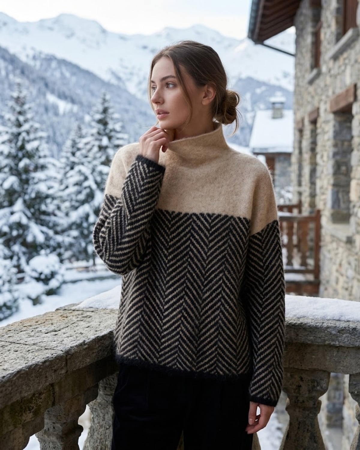women's oversized turtleneck pullover sweater in brown