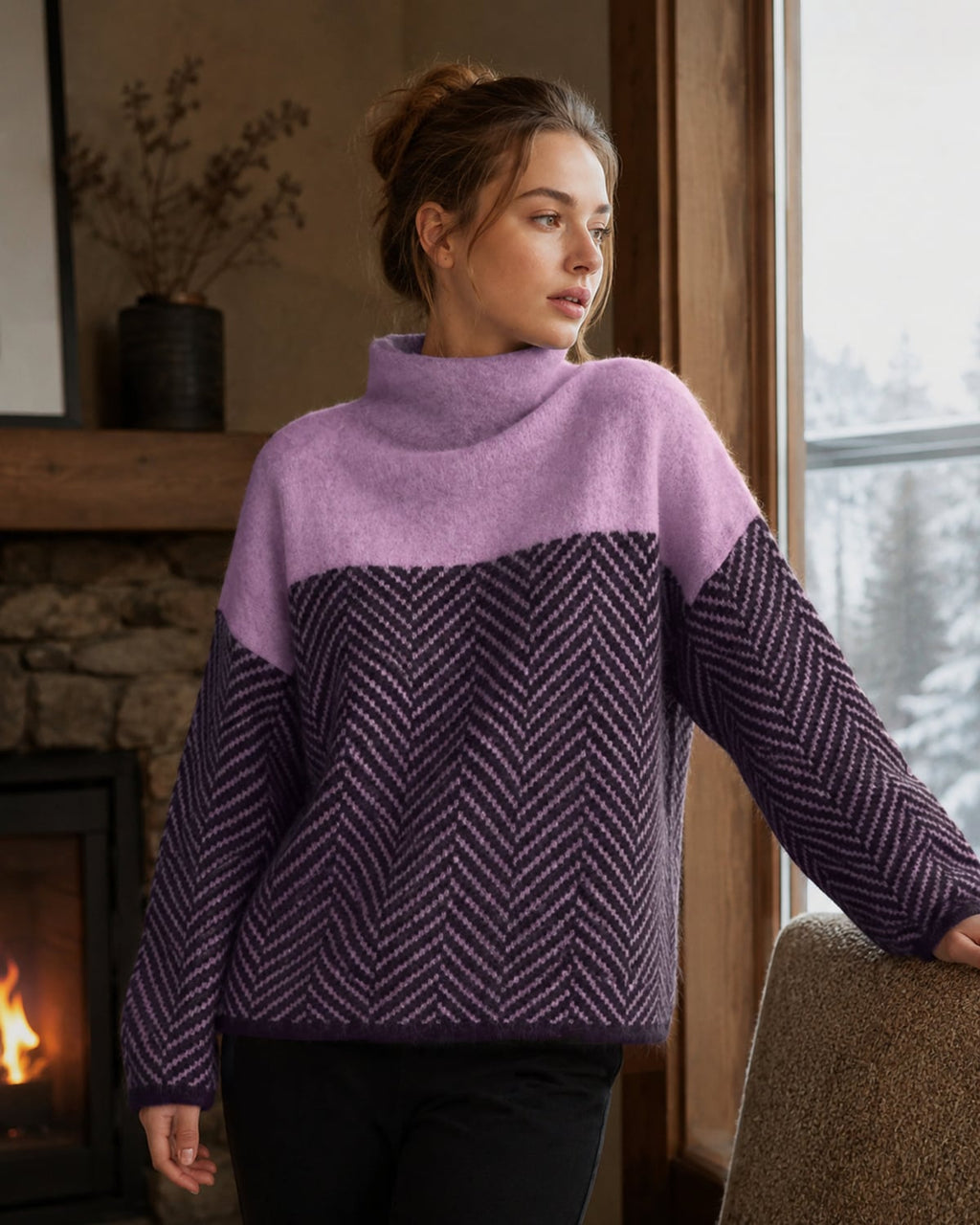women's oversized turtleneck pullover sweater in lilac