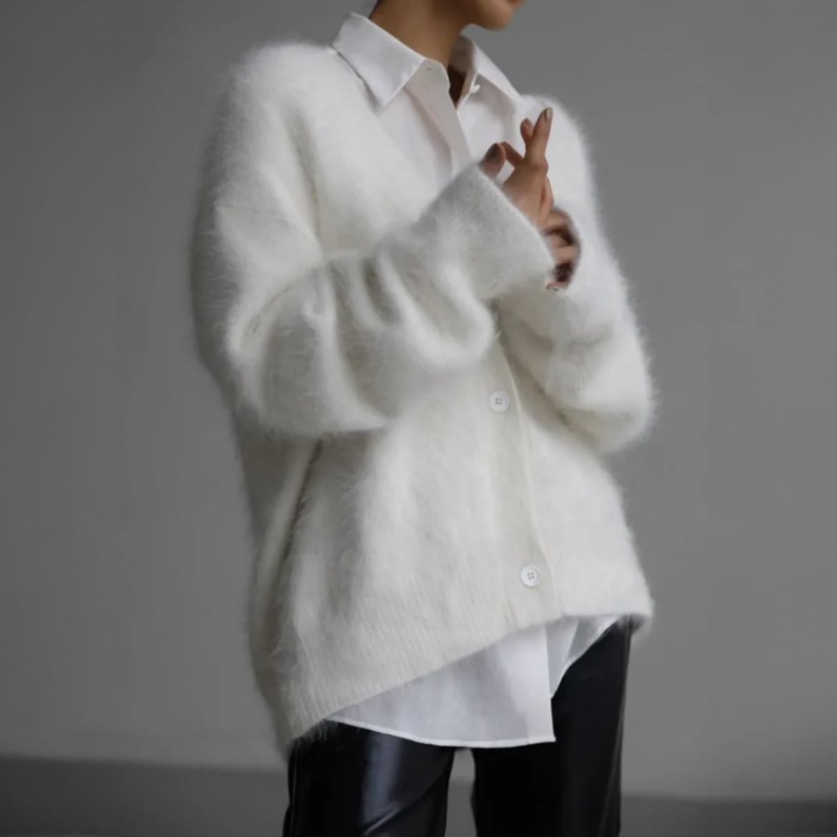women's oversized v-neck knit cardigan in white
