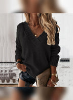 women's oversized v-neck knit sweater in black