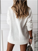women's oversized v-neck knit sweater in white