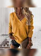women's oversized v-neck knit sweater in yellow